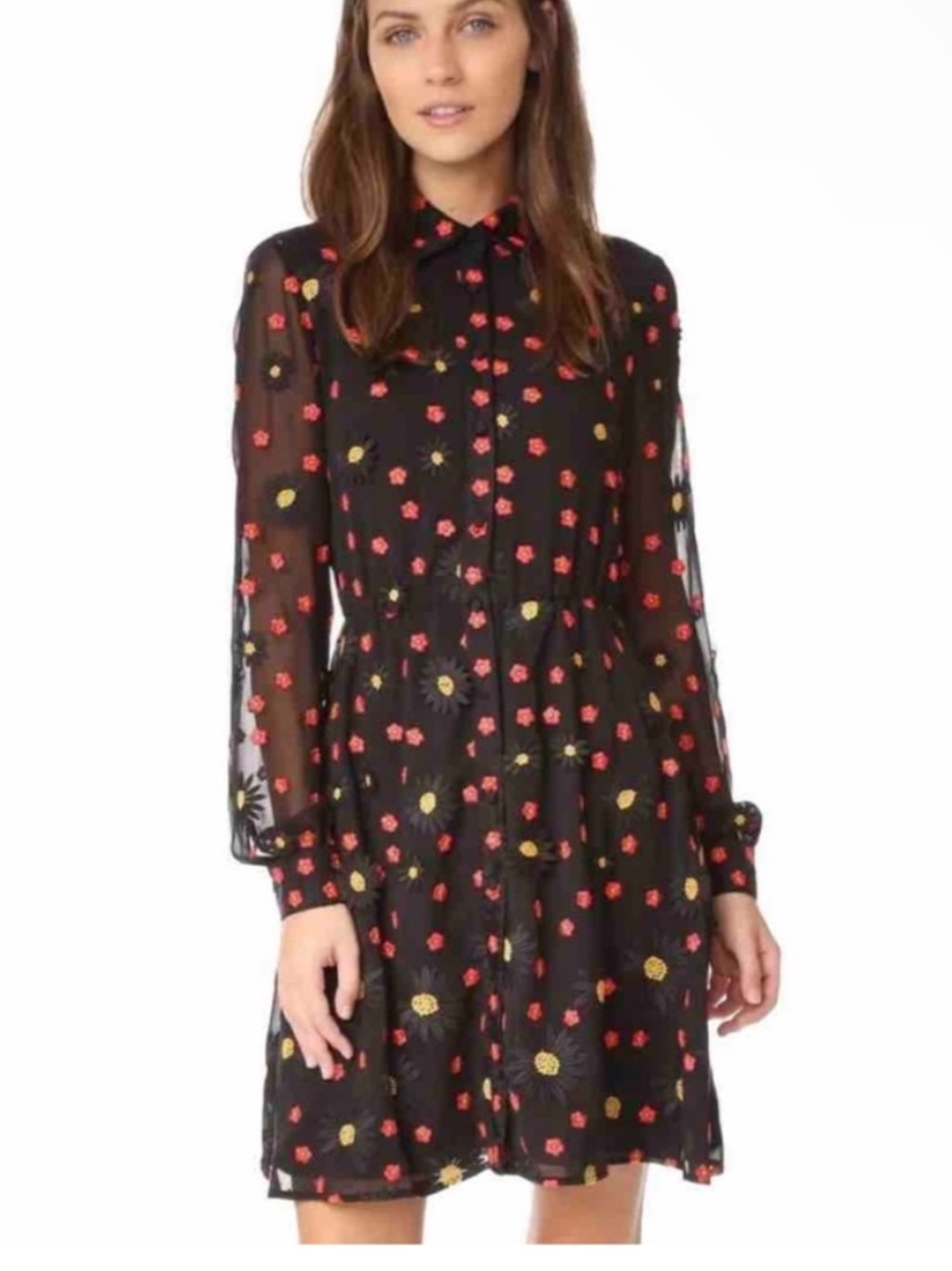 Alice + Olivia Black Dress Floral Enid Dress Embroidered Appliqué    size 6